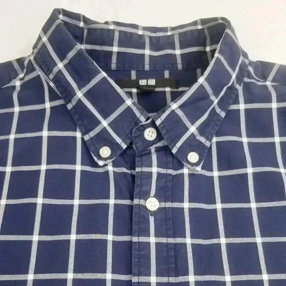 Uniqlo XL Men's Button Down Blue White Check Shirt - Picture 6 of 7
